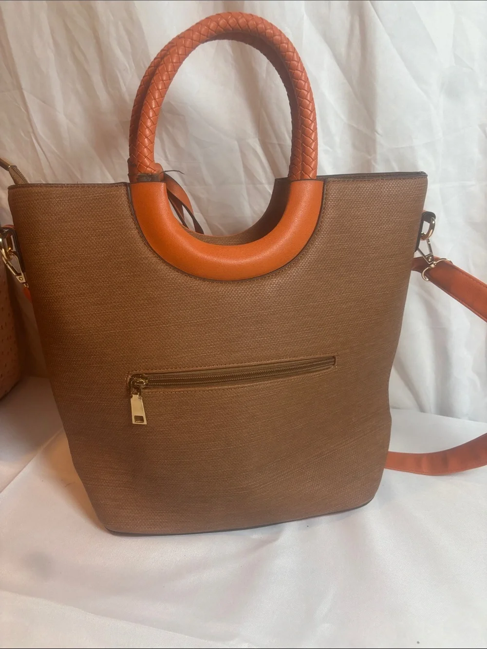 Women’s Brown & Orange Tote with Removable Crossbody Strap